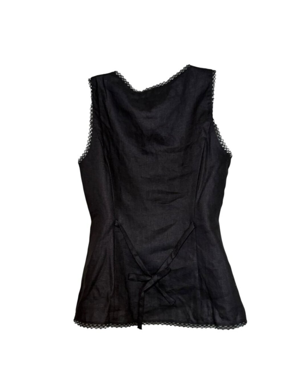 Kourt Micah Black Linen Lace Trim Button Front Top Size 8 NWT - Picture 3 of 6